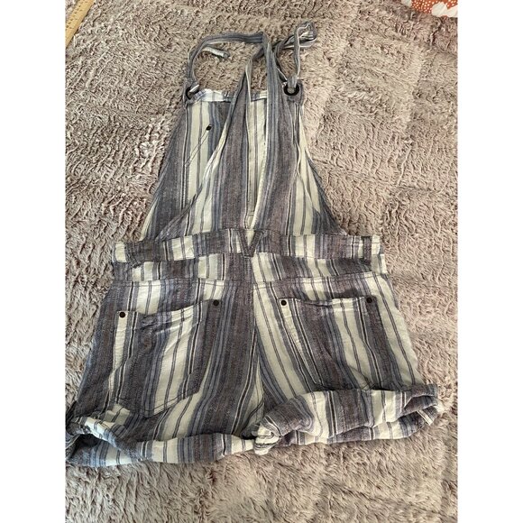 Free People Women's Striped Denim Short Overalls Size 6 BOHO BEACH preowned - Picture 15 of 16